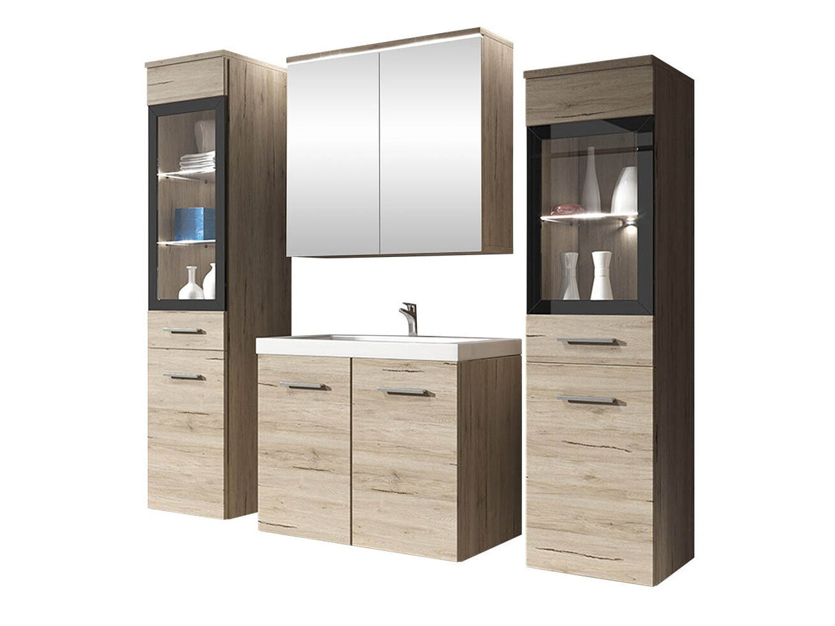 Fürdőszoba garnitúra Madrit II, Szín: San remo tölgy, Led világítás: Igen fehér