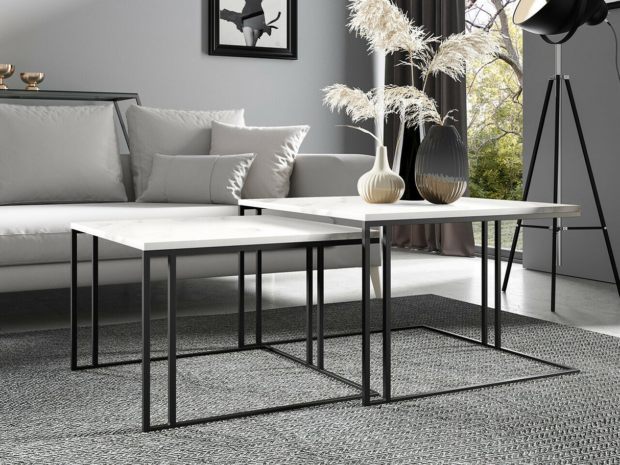 Dohányzóasztal szett Stolik ASTRO NEW, Szín: Fehér márvány + Fekete