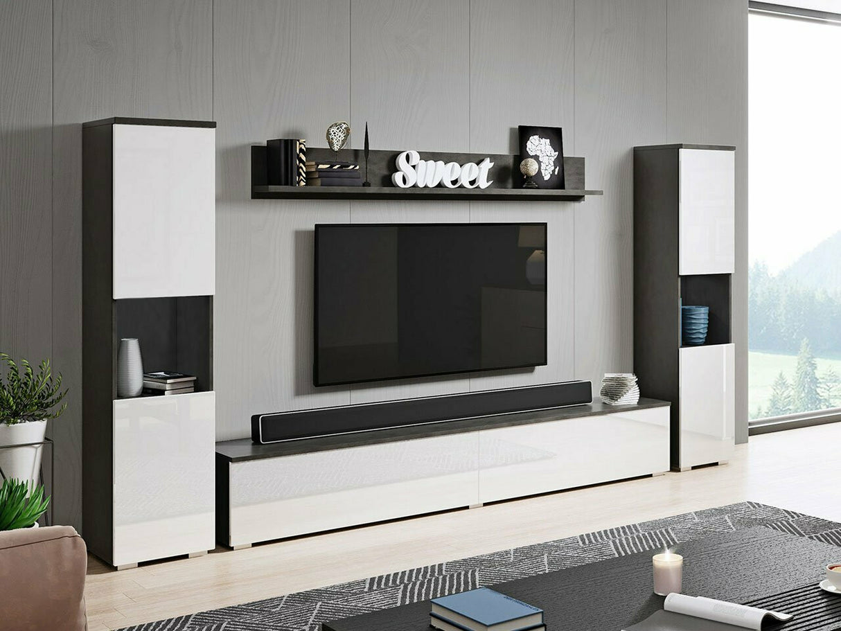 Nappali szett PARIS XL (Bamisio), Szín: Sötétszürke + Fényes fehér, Led világítás: Nem