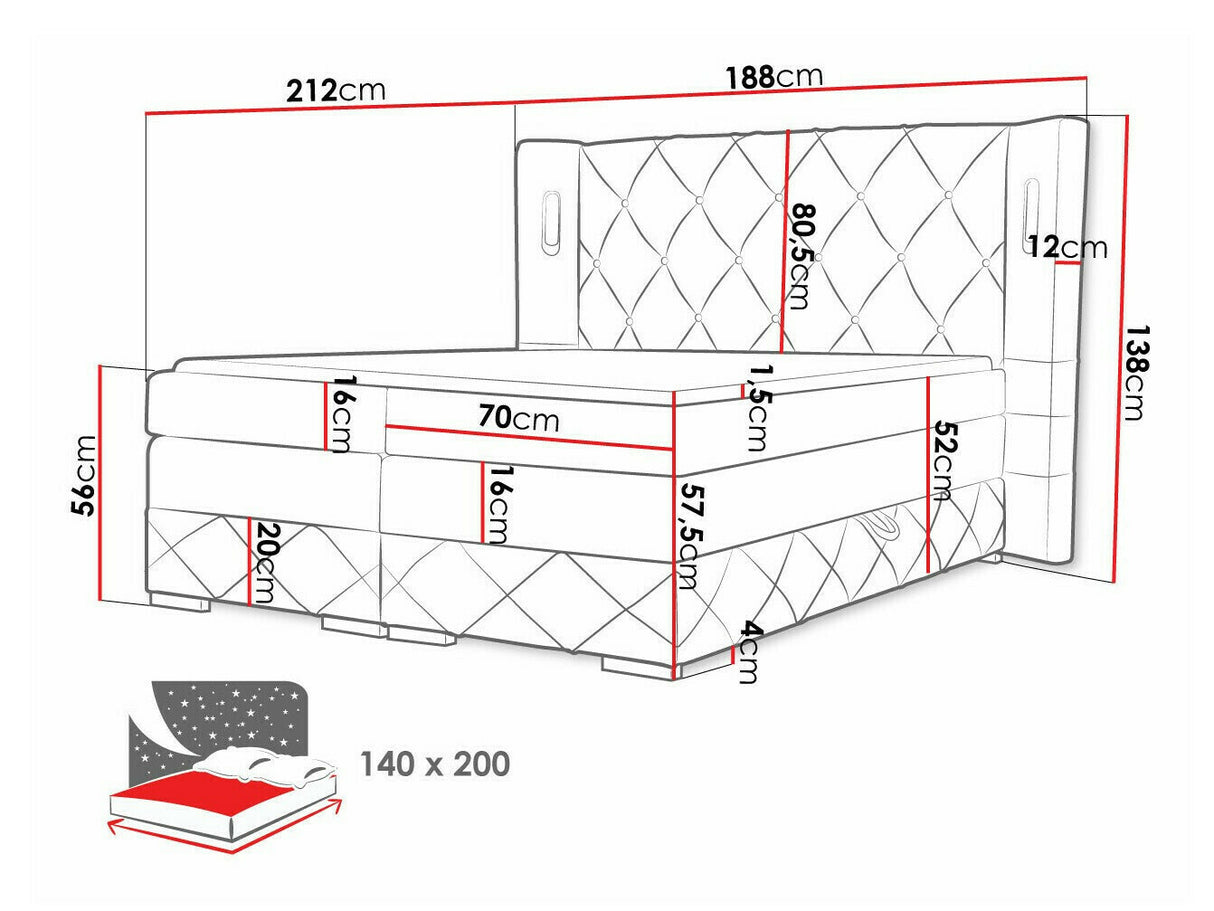 Kontinentális ágy FOCUS LUX (Banjul Lux), Szín: Kameleon 92, Alvó felület mérete: 140 x 200 cm
