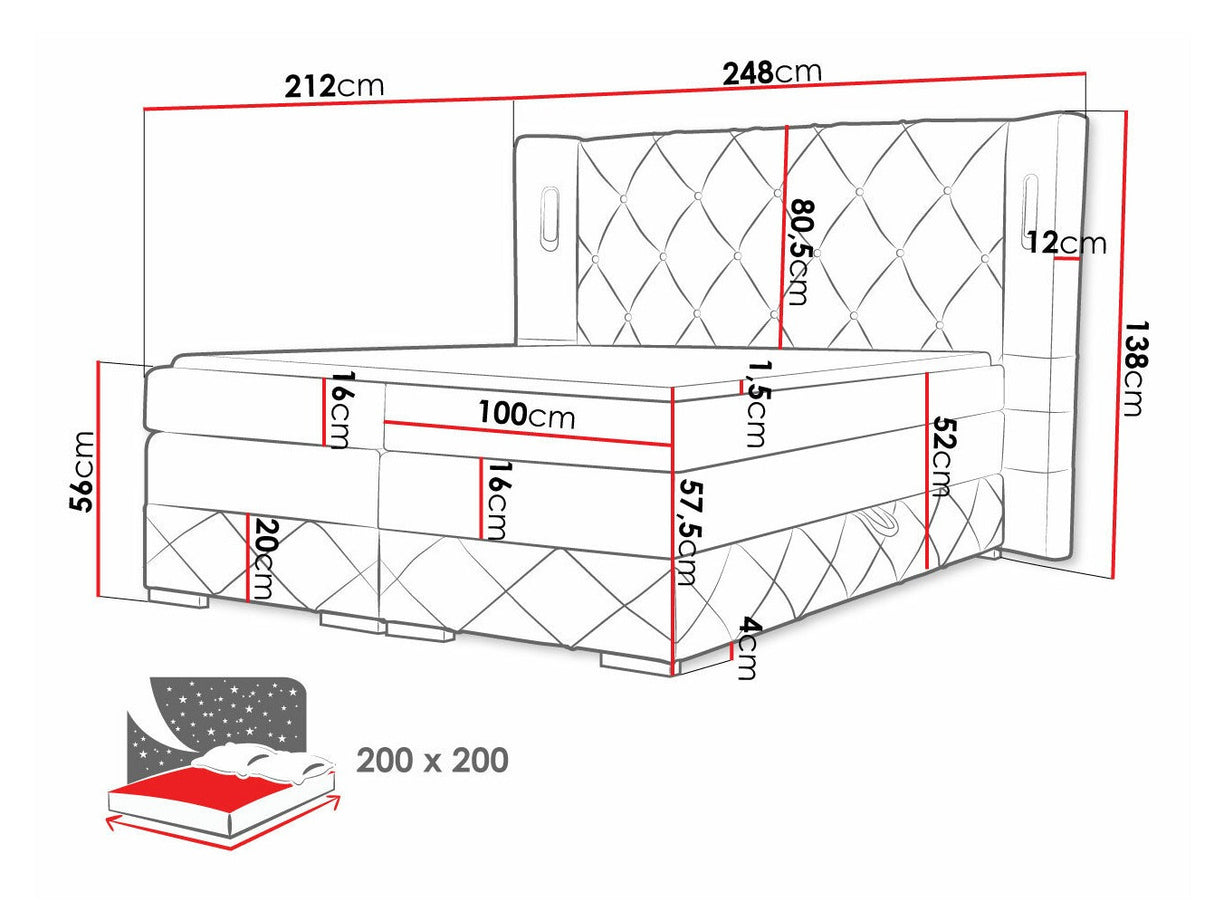 Kontinentális ágy FOCUS LUX (Banjul Lux), Szín: Kameleon 84, Alvó felület mérete: 200 x 200 cm