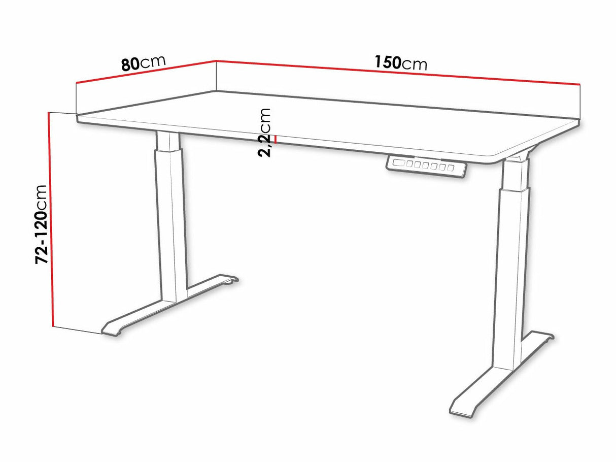 Állítható magasságú íróasztal Biurko MOON LONG 150, Szín: Fehér + Fekete