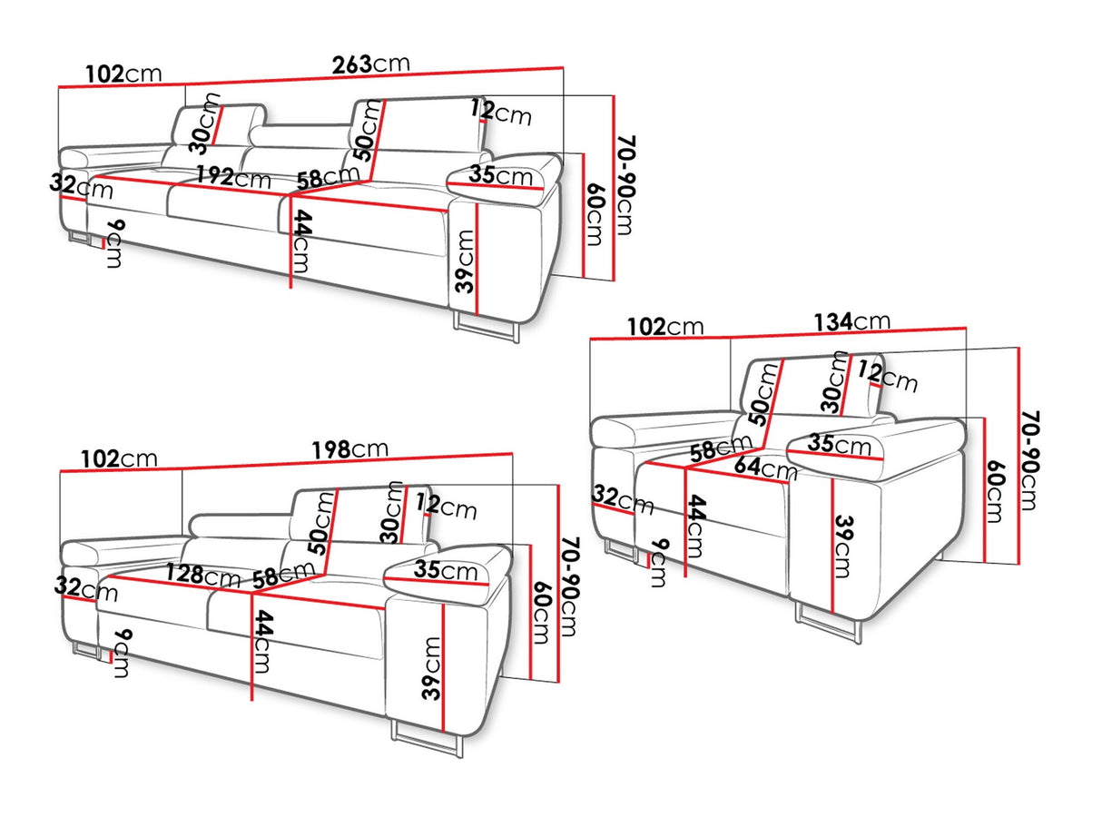 Kárpitozott bútorok Zestaw TOREZIO 3+2+1, Szín: Poso 39