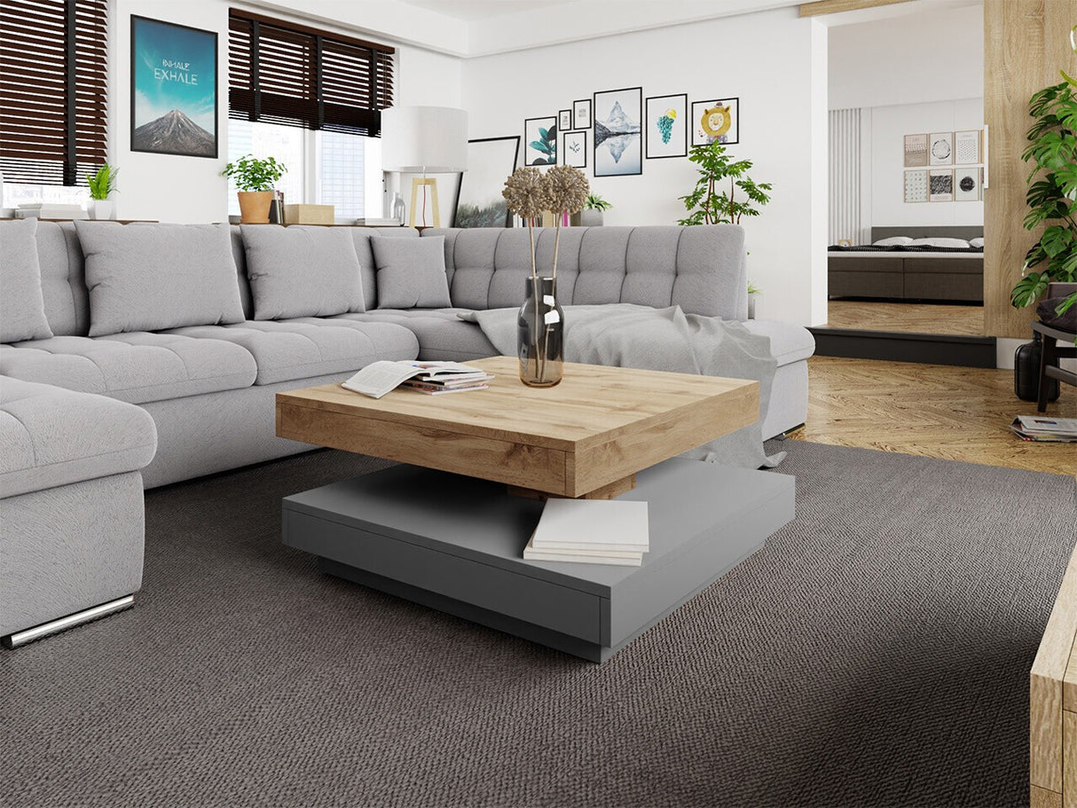 Kihajtható dohányzóasztal Nenani (Druzjan), Szín: Grafit + Wotan tölgy