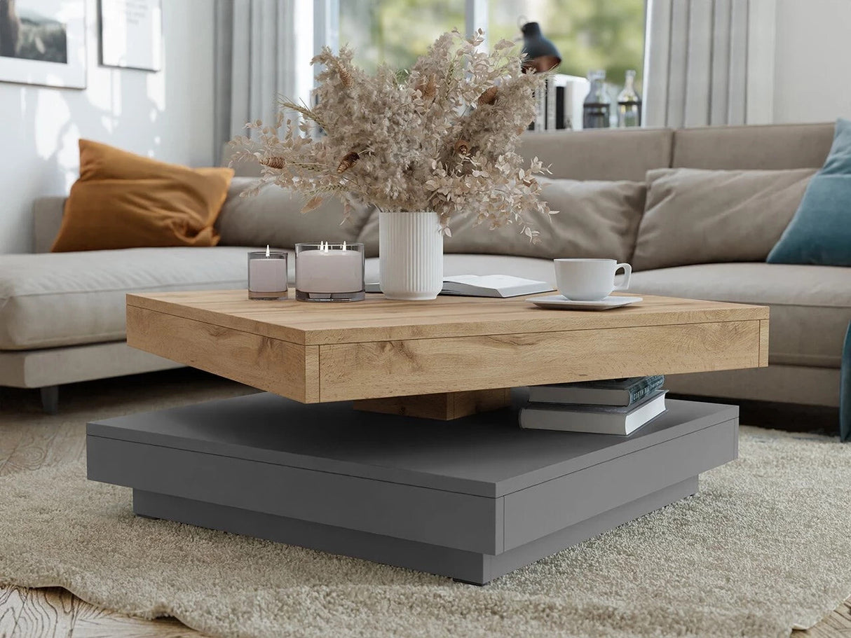 Kihajtható dohányzóasztal Nenani (Druzjan), Szín: Grafit + Wotan tölgy