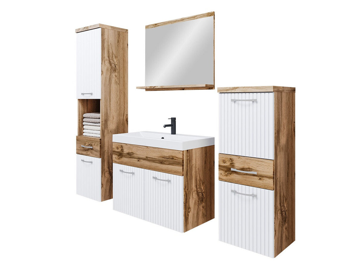 Fürdőszoba garnitúra Meble łazienkowe z umywalką ALBA Közepes sűrűségű farostlemez Wotan/Biały Ryfle