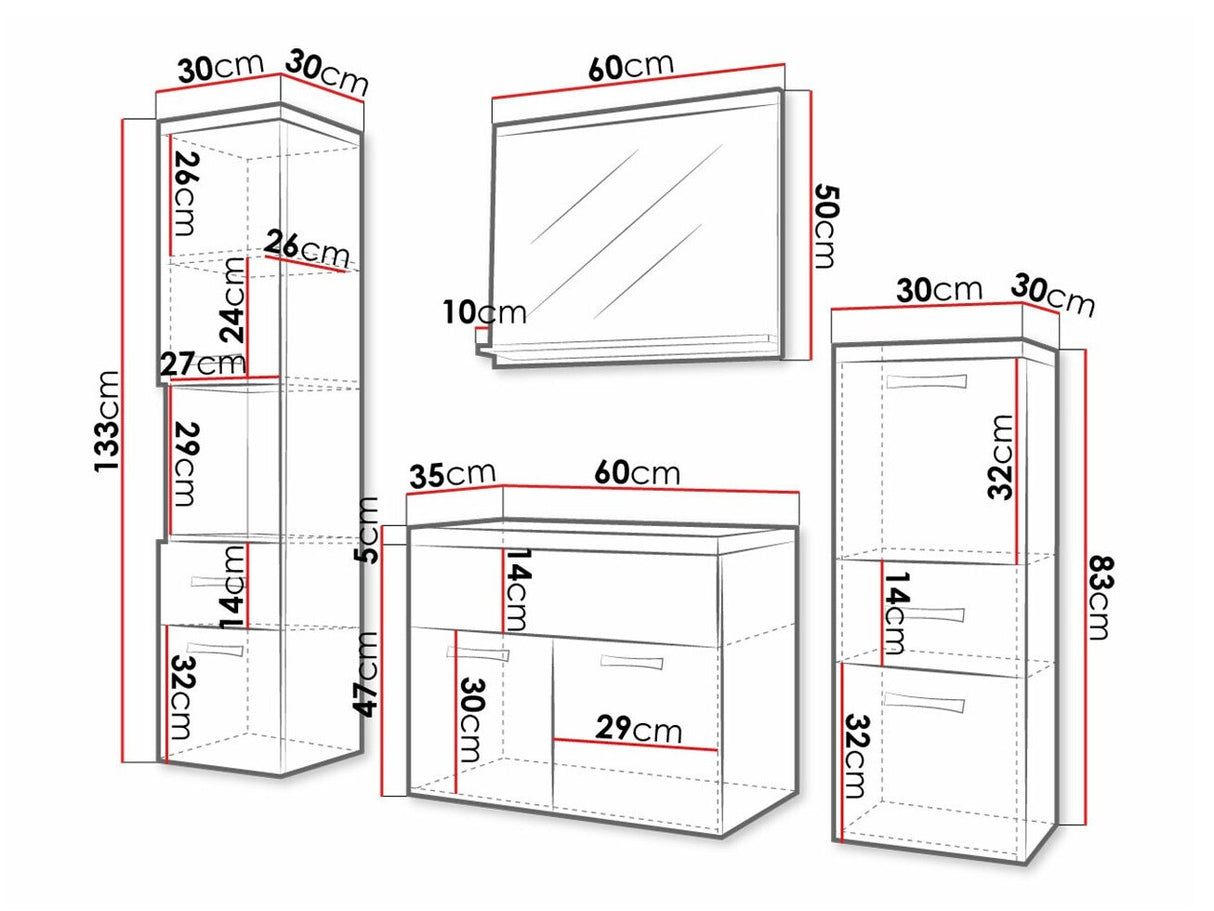 Fürdőszoba garnitúra Meble łazienkowe z umywalką ALBA Közepes sűrűségű farostlemez Wotan/Biały Ryfle