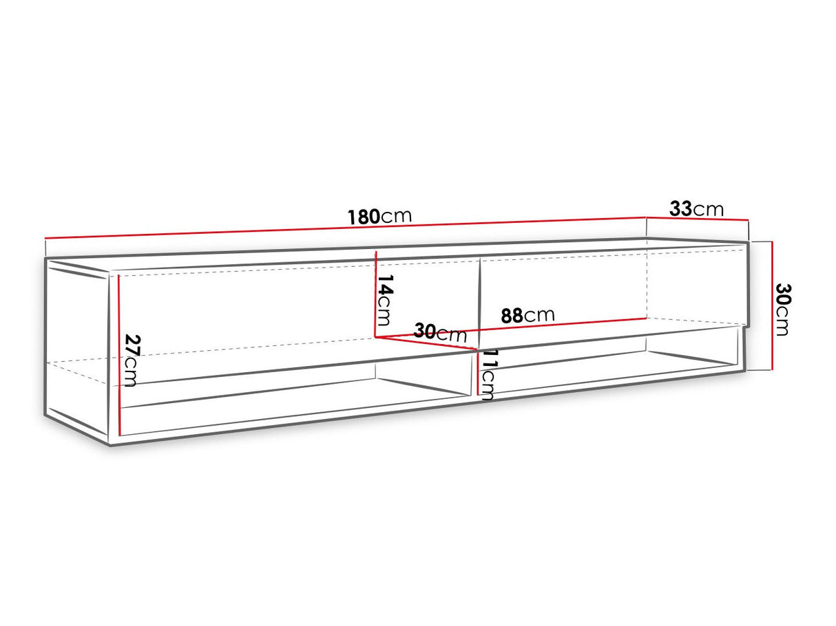 TV-állvány Lowboard A180 (Adenik 180), Led világítás: Nem, Szín: Grafit + Fekete