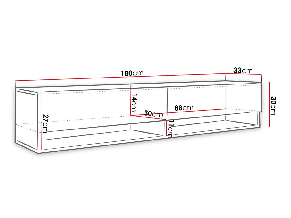 TV-állvány Lowboard A180 (Adenik 180), Led világítás: Igen, Szín: Grafit + Fekete