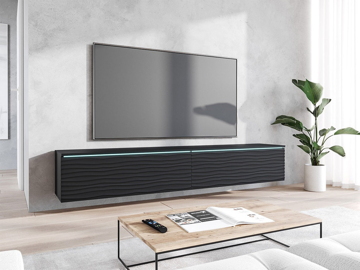 TV-állvány Szafka RTV D 180 Közepes sűrűségű farostlemez, Szín: Grafit + Fekete, Led világítás: Igen