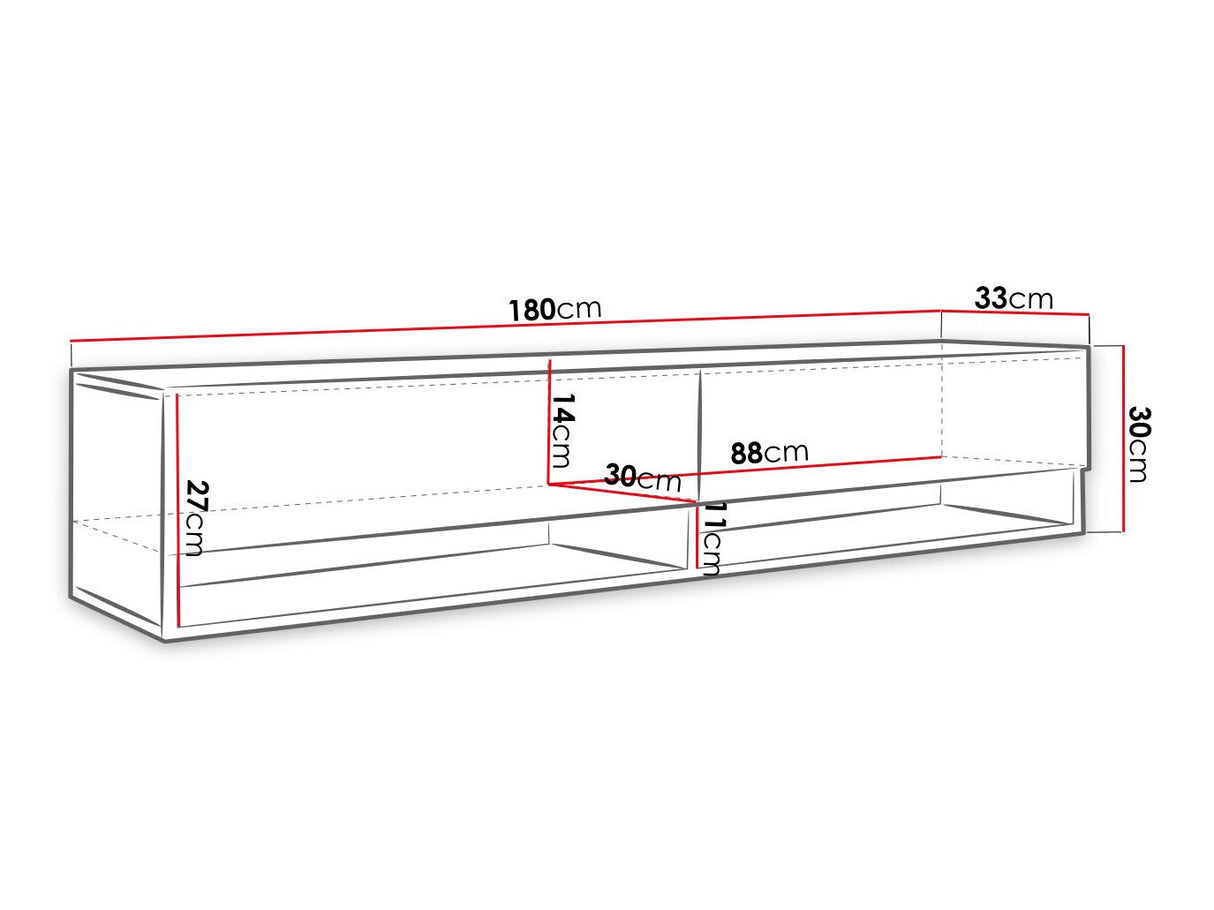 TV-állvány Lowboard A180 (Adenik 180), Led világítás: Igen, Szín: Fekete + Grafit