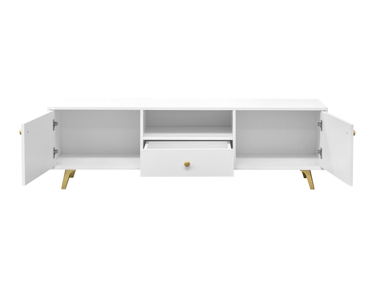 TV-állvány Stolik RTV SIENA Biały + Złoty, Szín: Fehér