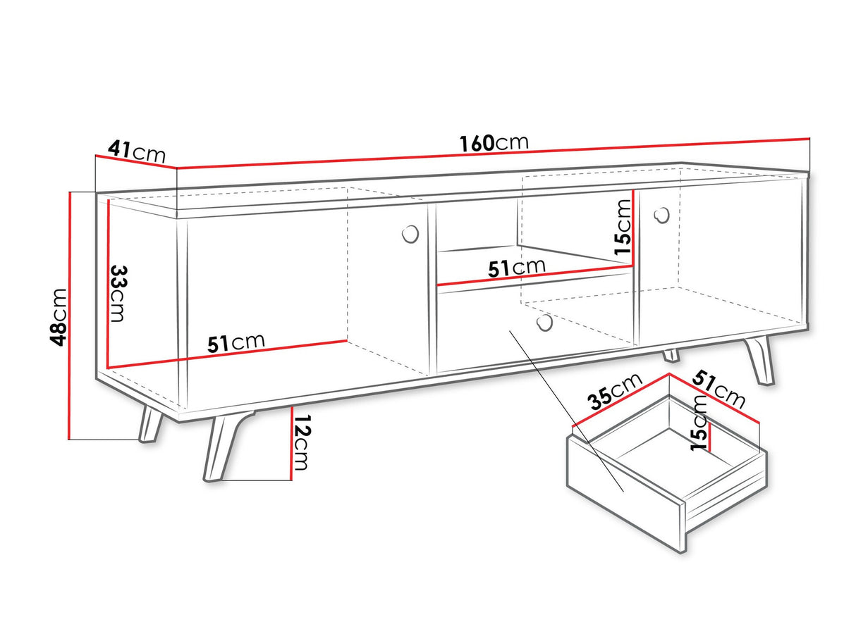 TV-állvány Stolik RTV SIENA Biały + Złoty, Szín: Fehér