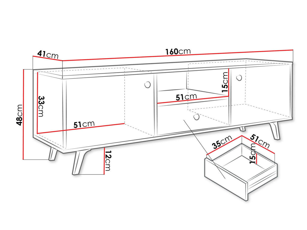 TV-állvány Stolik RTV SIENA Biały + Złoty, Szín: Fekete