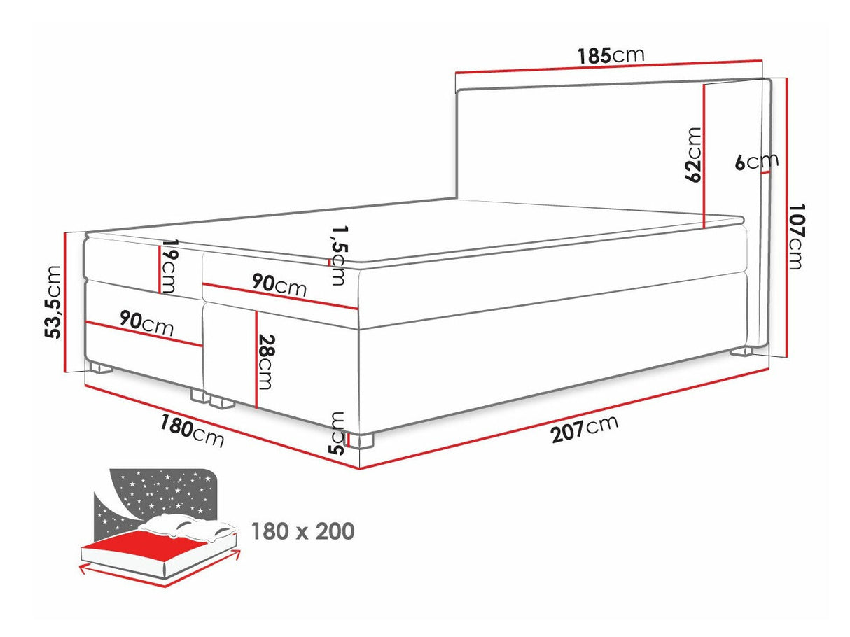 Kontinentális ágy Łóżko kontynentalne SIMPLE, Szín: Poso 02, Alvó felület mérete: 180 x 200 cm