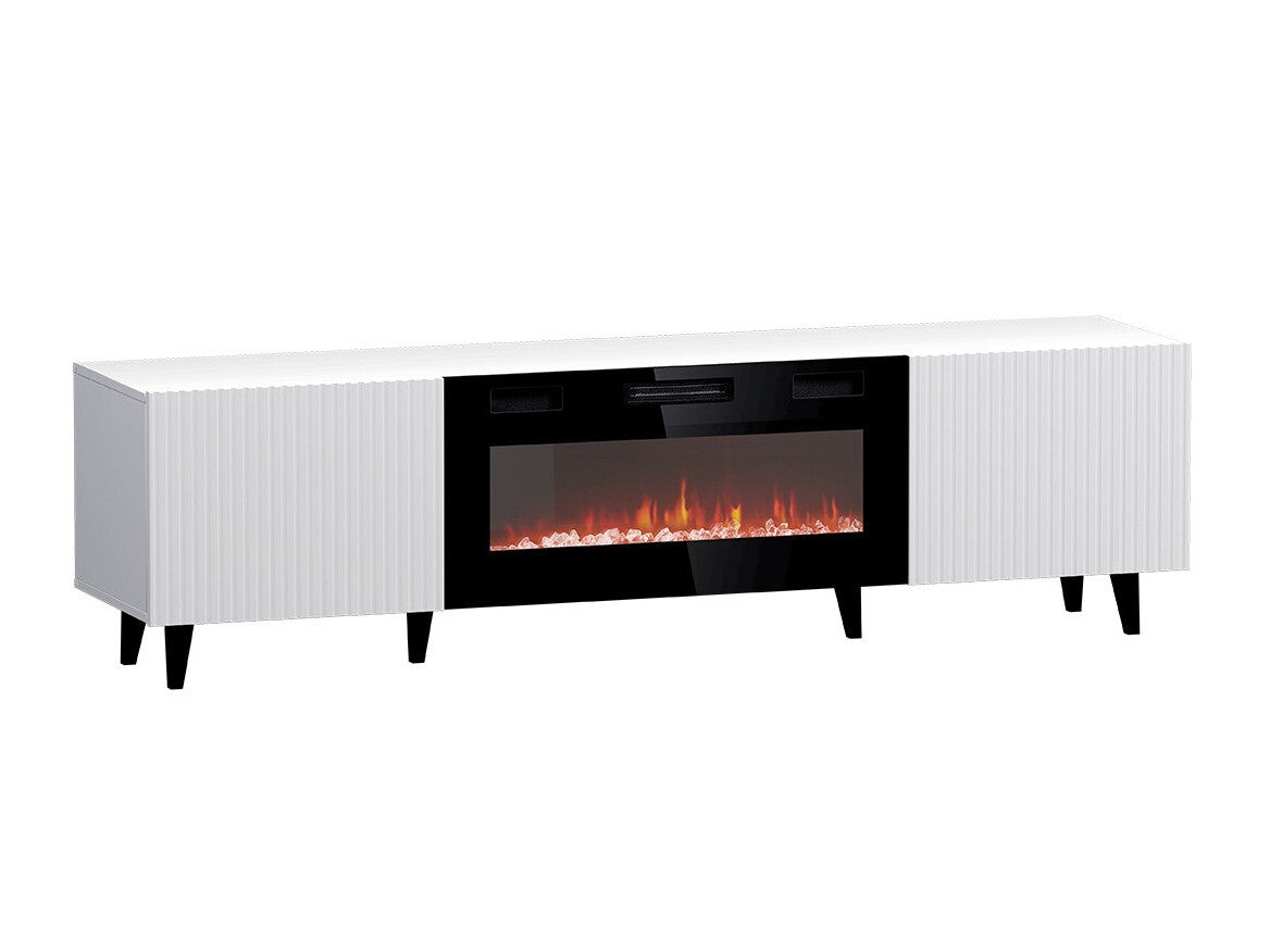 TV-állvány Szafka RTV PAFOS 180 (Sinenko), Szín: Fehér + Fekete, A kandalló színe: Fekete