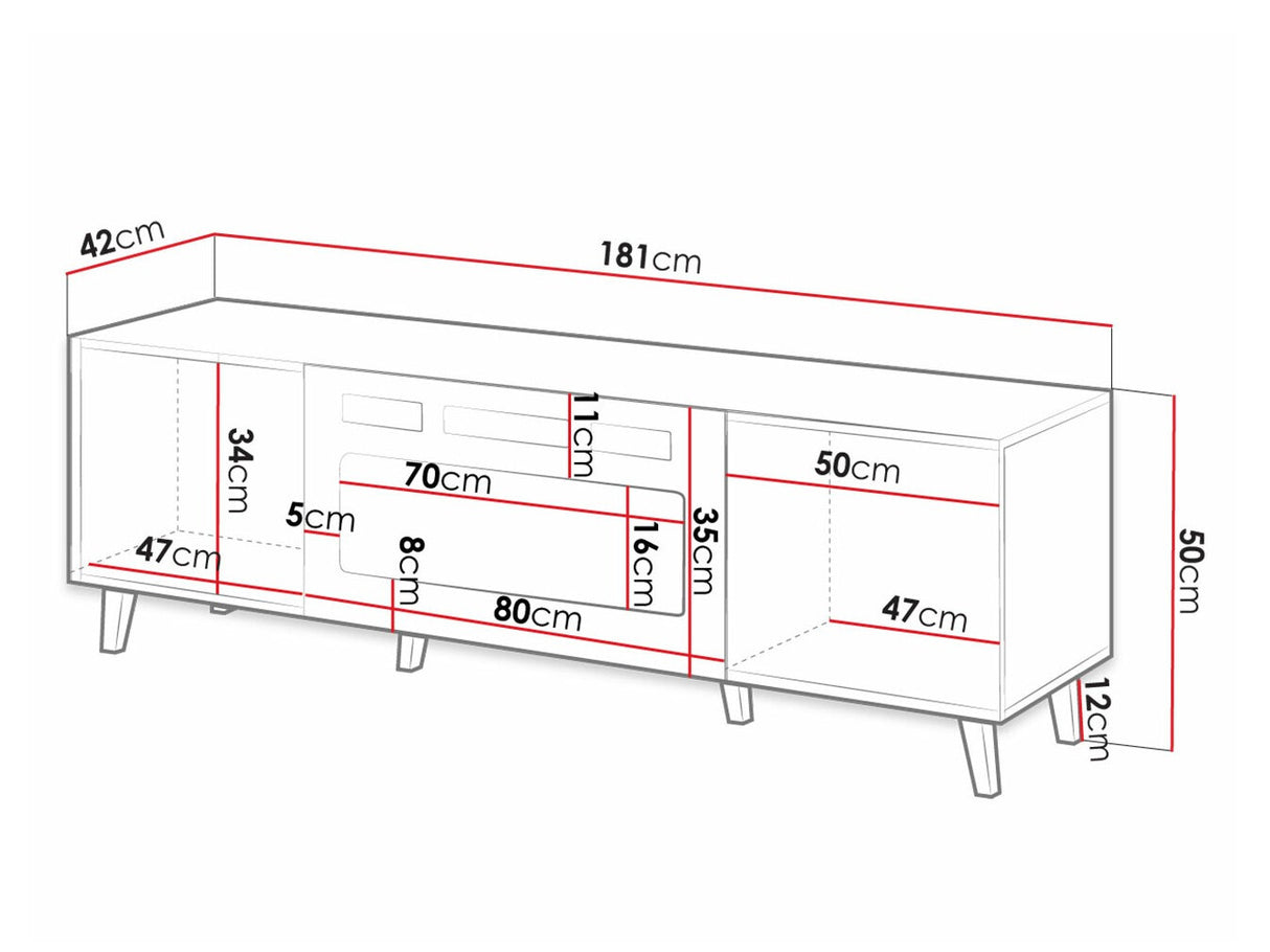 TV-állvány Szafka RTV PAFOS 180 (Sinenko), Szín: Fehér + Fekete, A kandalló színe: Fekete