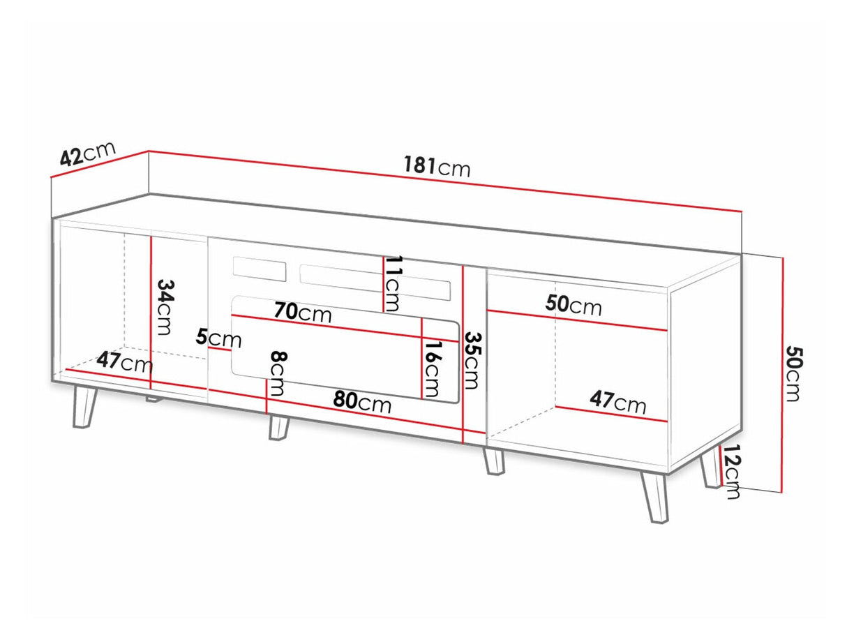TV-állvány Szafka RTV PAFOS 180 (Sinenko), Szín: Fekete + Aranysárga, A kandalló színe: Fekete