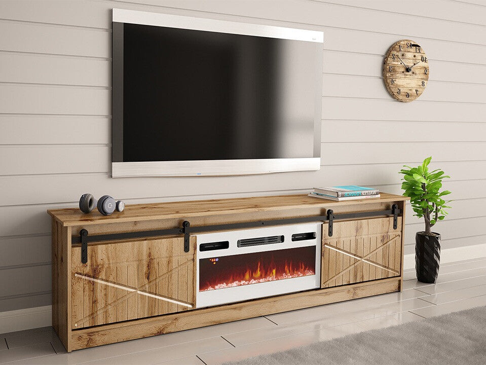 TV-állvány GRANERO ( RTv Sarinero), Szín: Wotan tölgy, A kandalló színe: Fehér