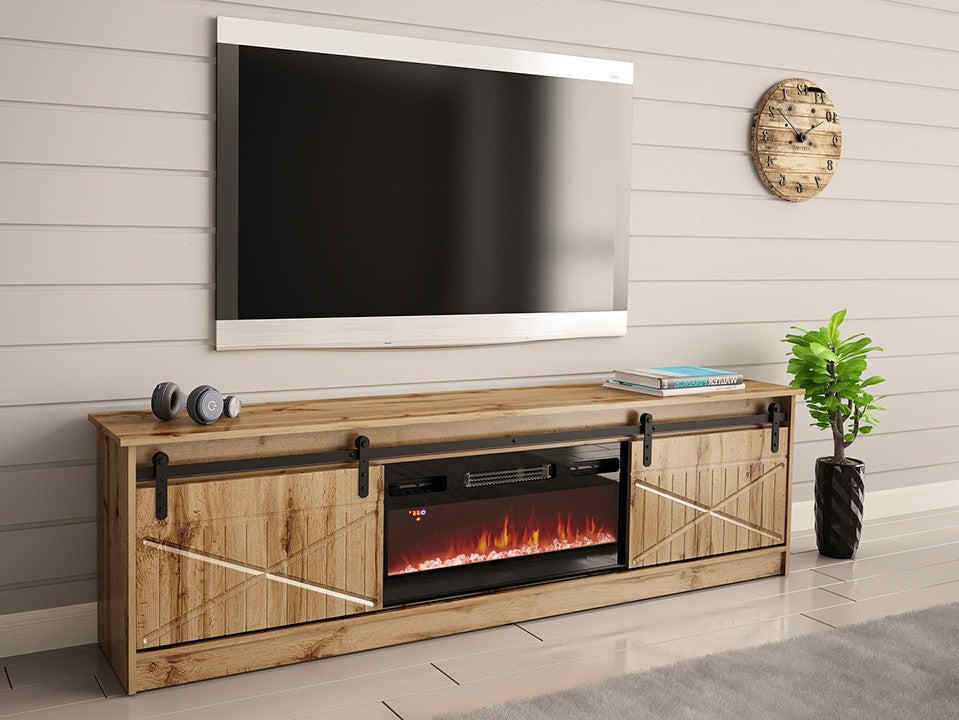 TV-állvány GRANERO ( RTv Sarinero), Szín: Wotan tölgy, A kandalló színe: Fekete