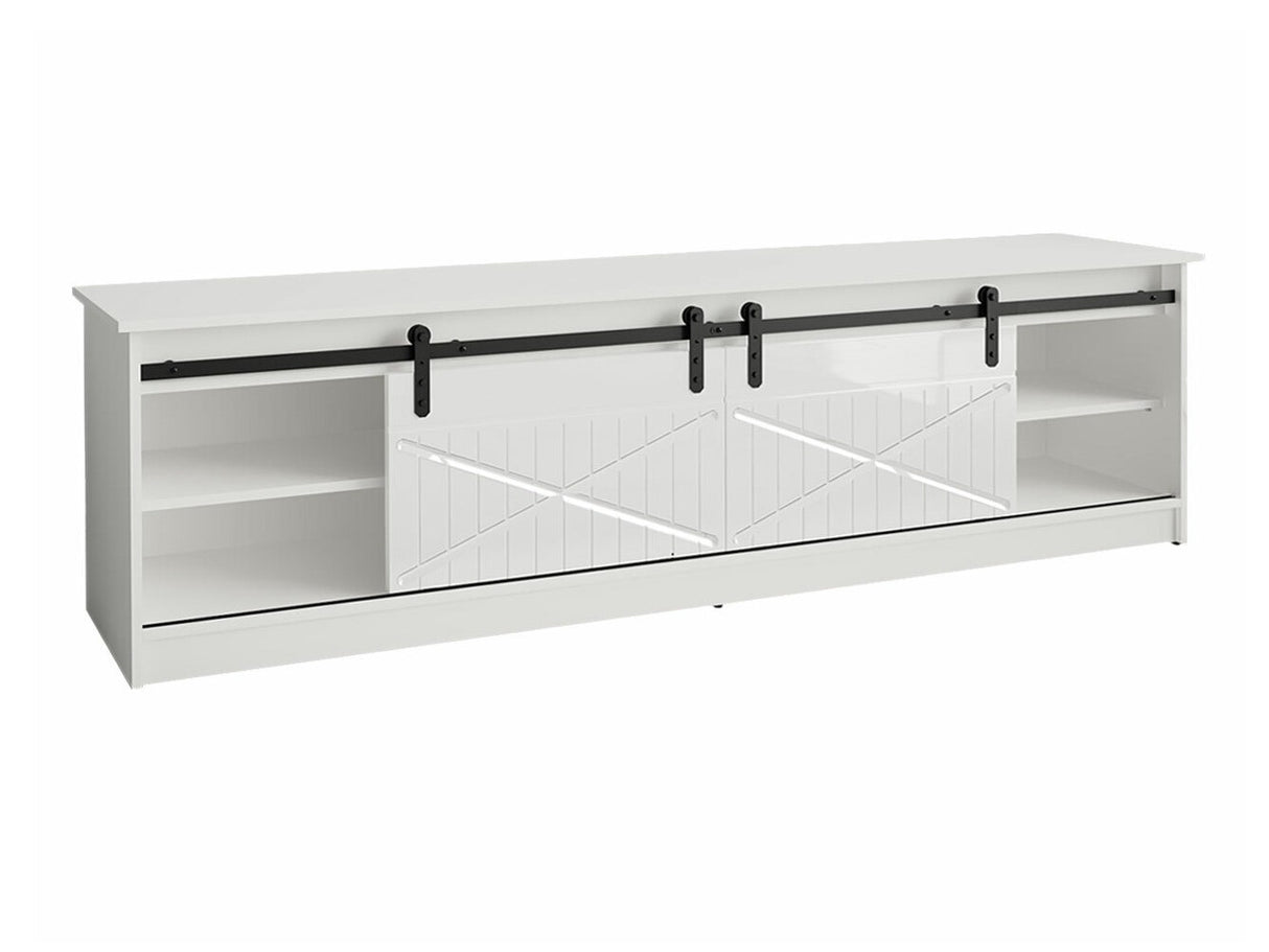 TV-állvány GRANERO ( RTv Sarinero), Szín: Fekete + Fényes fekete, A kandalló színe: Fekete