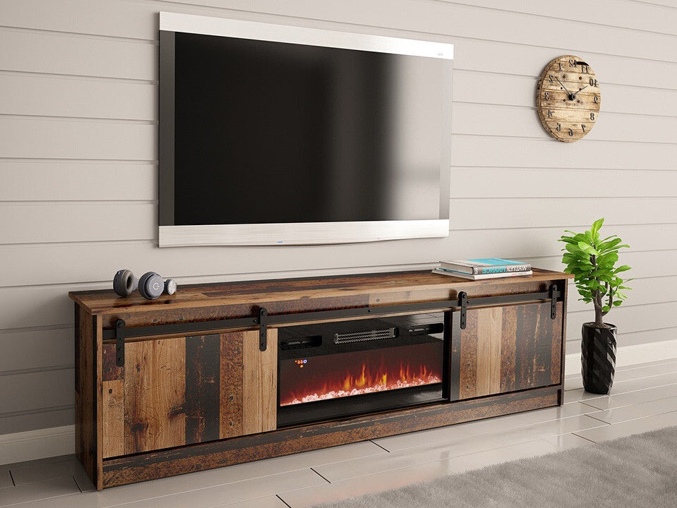 TV-állvány GRANERO ( RTv Sarinero), Szín: Érett tölgy, A kandalló színe: Fekete