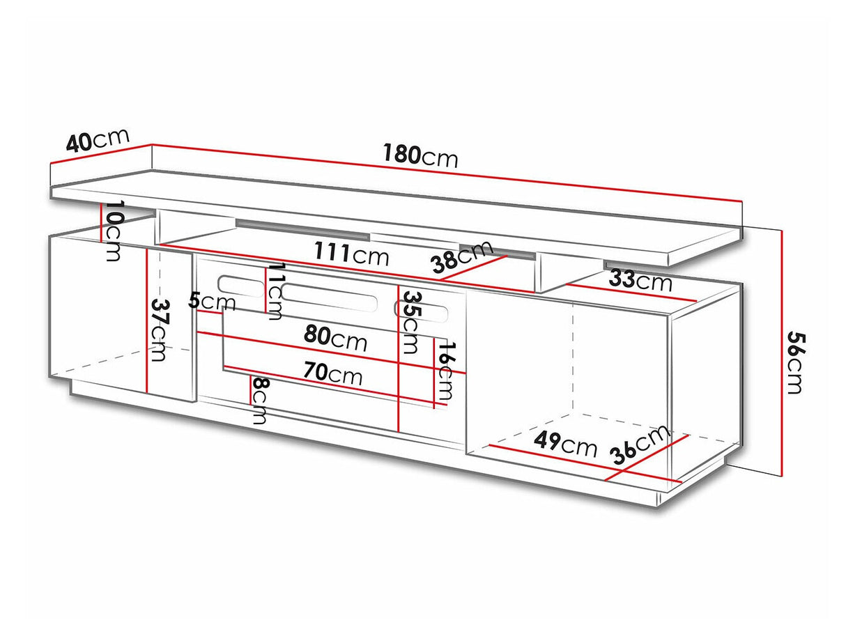 TV-állvány EVA II (Aniceto), Szín: Fehér + Fényes fehér, Led világítás: Igen fehér, A kandalló színe: Fekete