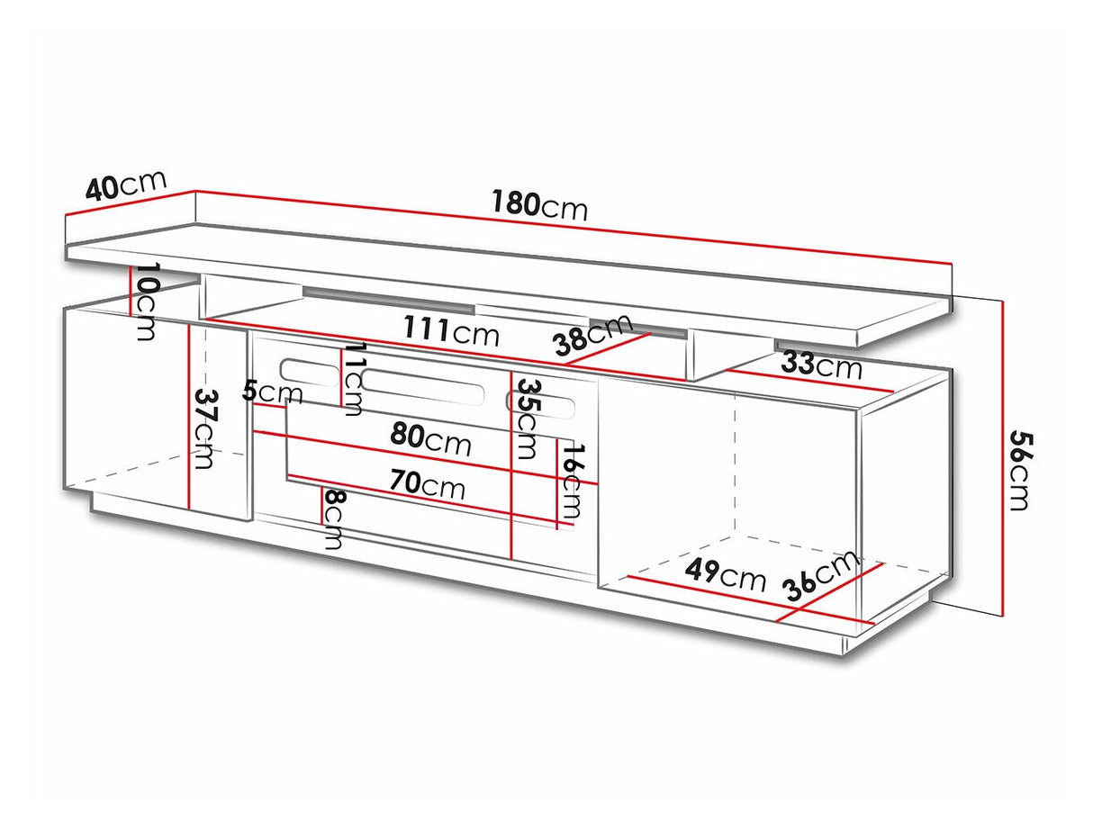 TV-állvány EVA II (Aniceto), Szín: Grafit + Fényes grafit, Led világítás: Nem, A kandalló színe: Fekete