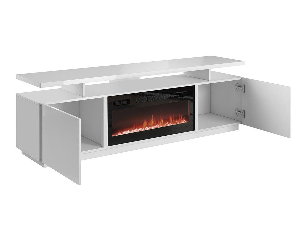 TV-állvány EVA II (Aniceto), Szín: Grafit + Fényes grafit, Led világítás: Igen fehér, A kandalló színe: Fekete