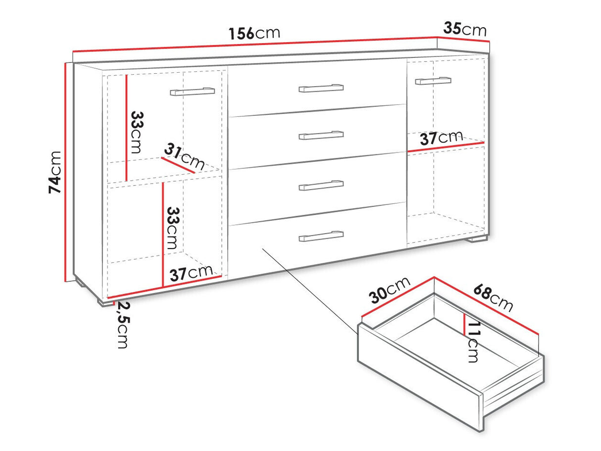 Komód Komoda GIMREN 2D4SZ Biały