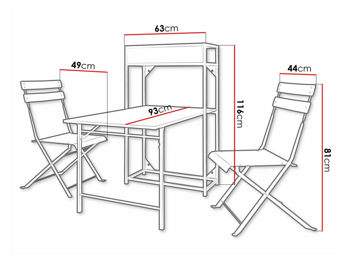 Erkély készlet Zestaw fémowy na balkon TOURRA, Szín: Fekete