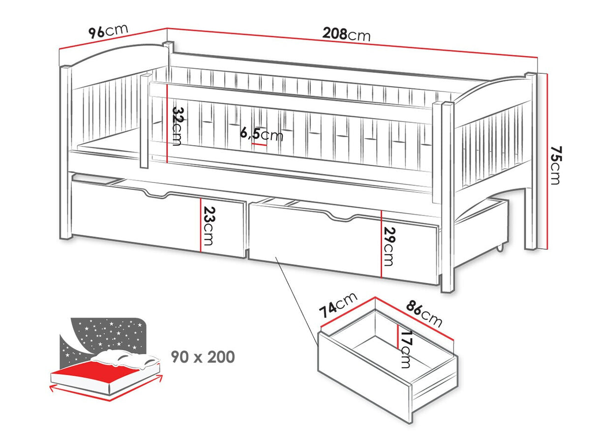 Ágy Łóżko GUCIO 90x200 st.flex, Szín: Fehér