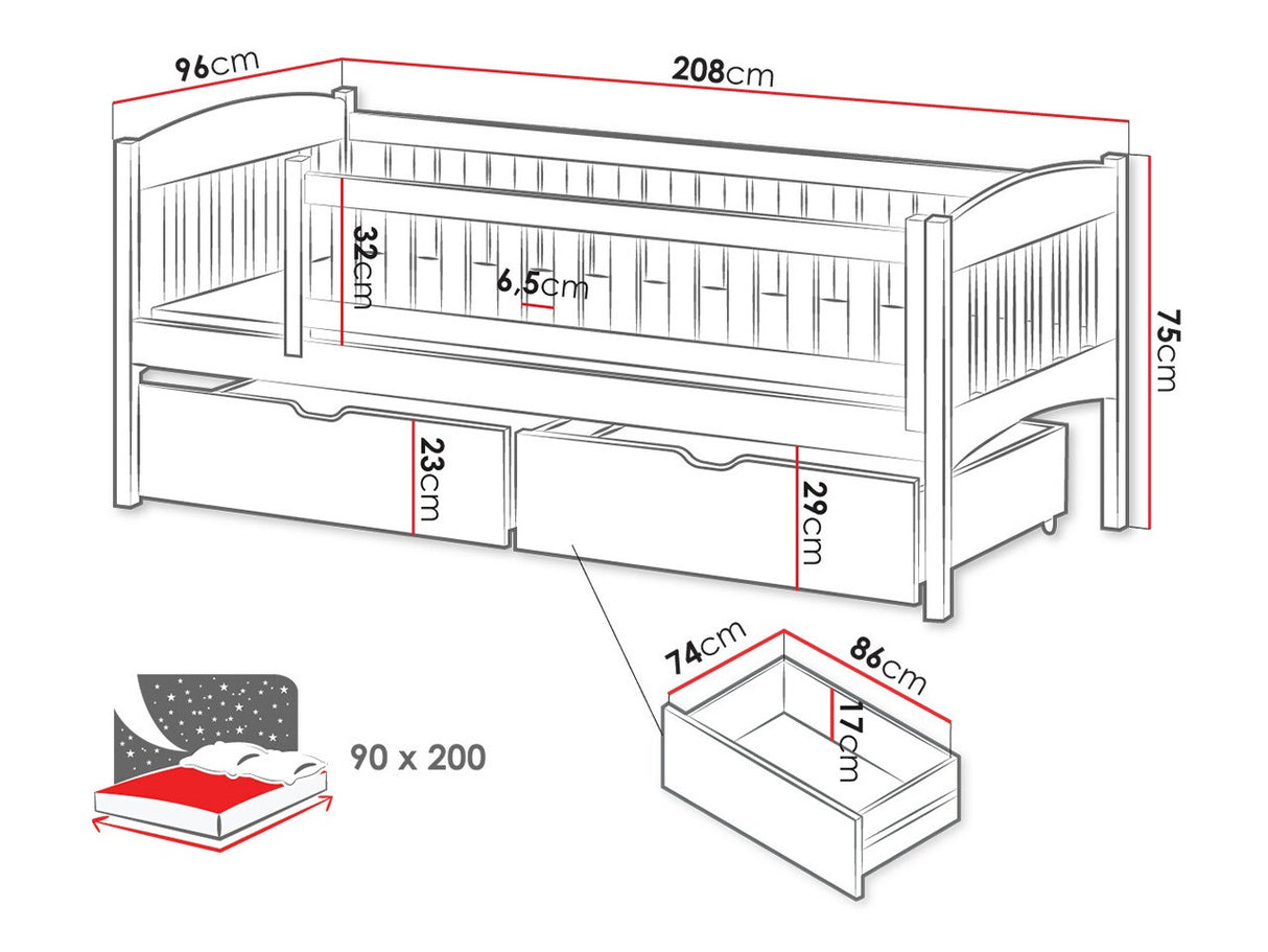 Ágy Łóżko GUCIO 90x200 st.flex, Szín: Fenyő