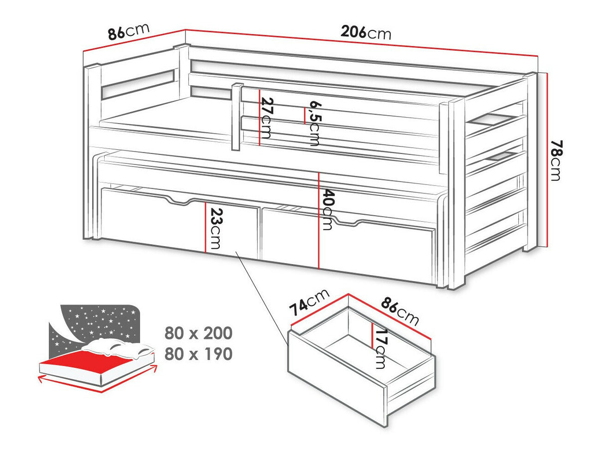 Ágy Łóżko SENSO, Szín: Fenyő, Alvó felület mérete: 80 x 200 cm