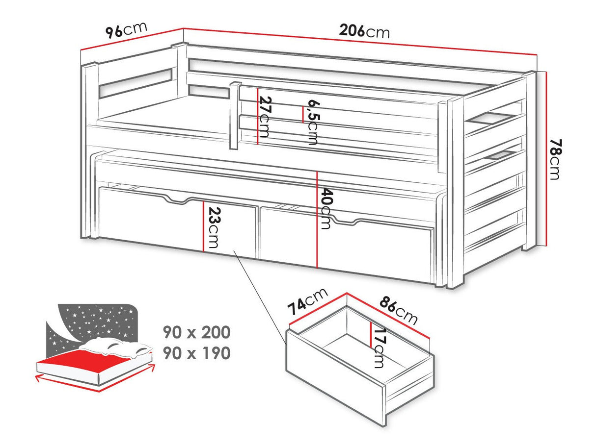 Ágy Łóżko SENSO, Szín: Fenyő, Alvó felület mérete: 90 x 200 cm