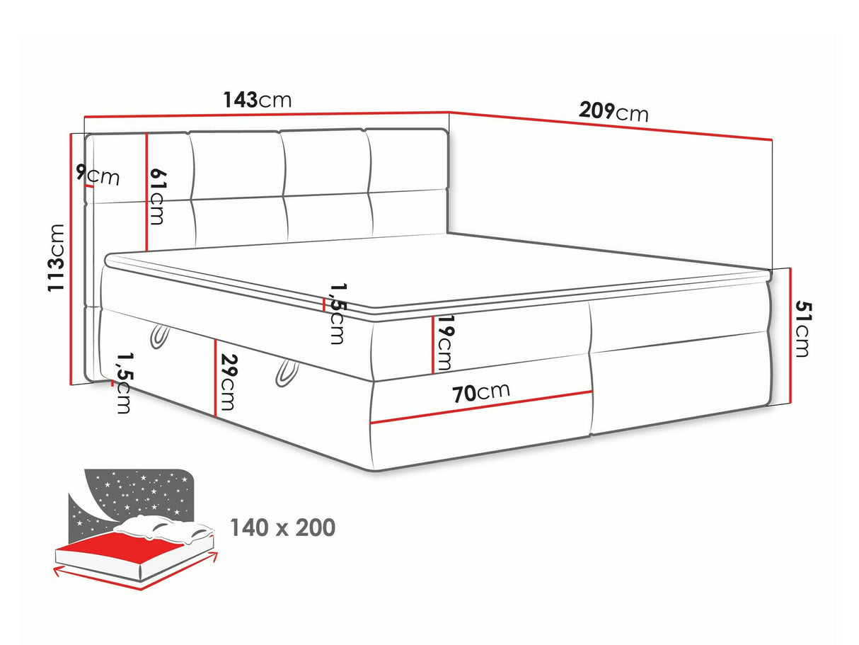 Kontinentális ágy Łoże kontynentalne FIGARO, Szín: Curio 02, Alvó felület mérete: 140 x 200 cm