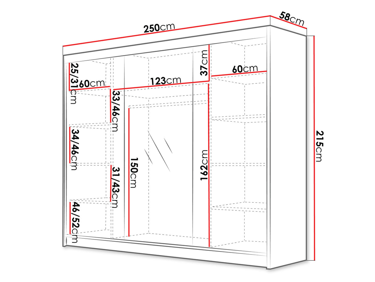 Gardróbszekrény Szafa AMBER 250 VII, Szín: Kasmír, Tükör: Igen