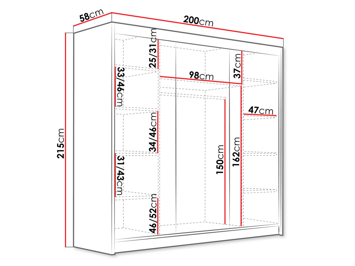 Gardróbszekrény Szafa EVO 200 VI, Szín: Fekete, Tükör: Nem