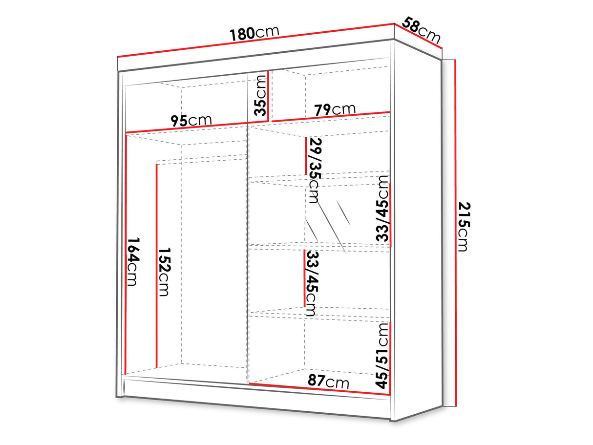 Gardróbszekrény Szafa BALI 180 III, Szín: Fekete, Tükör: Igen