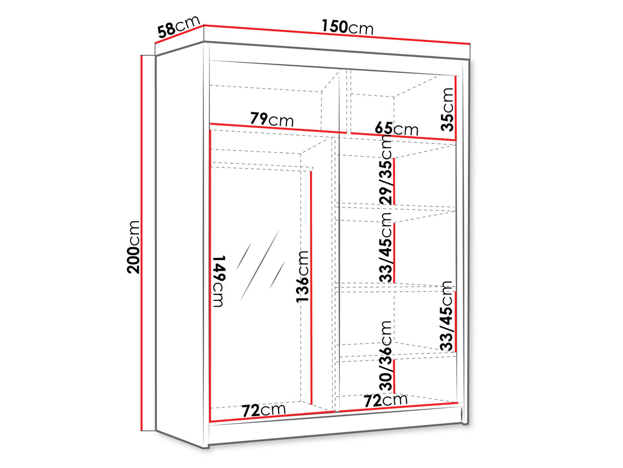 Gardróbszekrény Szafa FLAVIO 150 III, Szín: Fekete +Fehér, Tükör: Igen