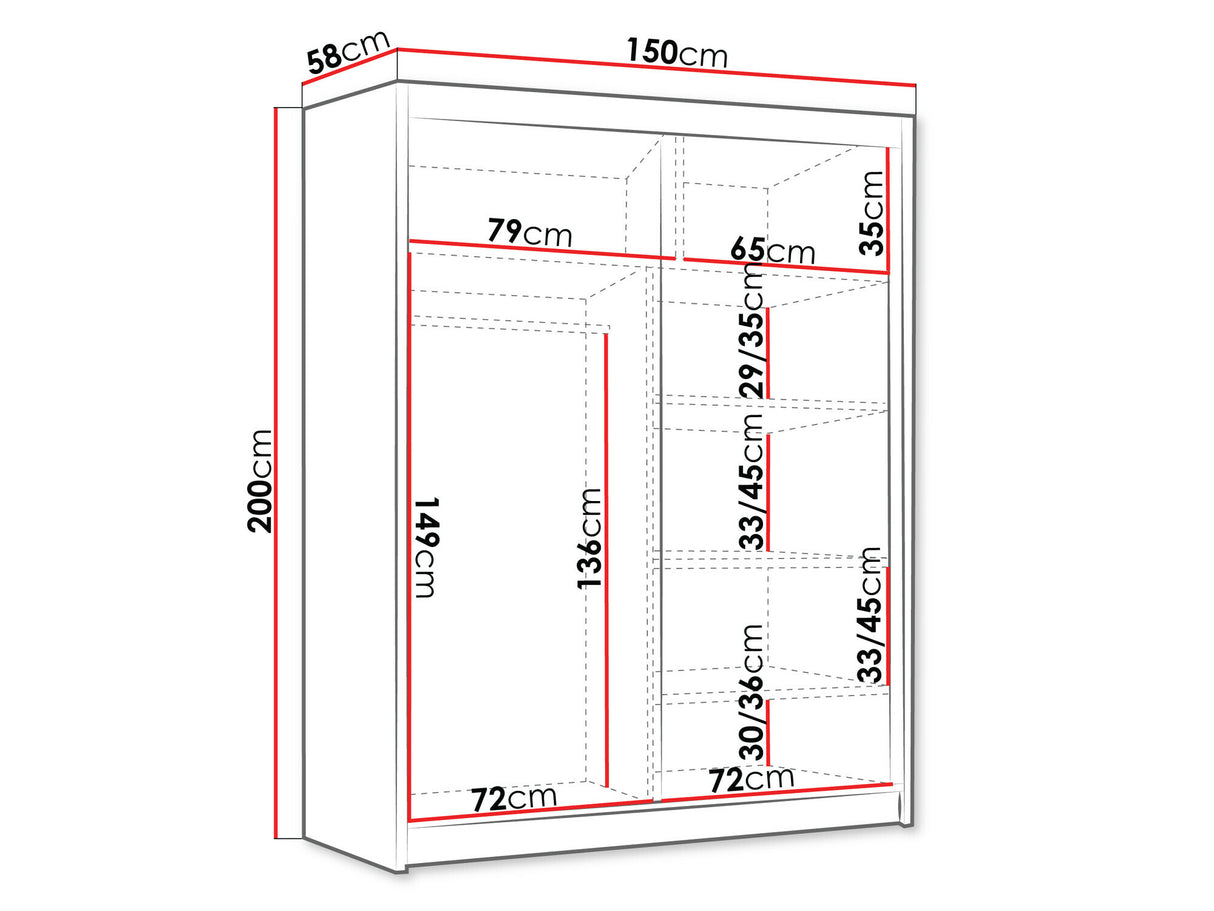 Gardróbszekrény Szafa FLAVIO 150 III, Szín: Fehér, Tükör: Nem