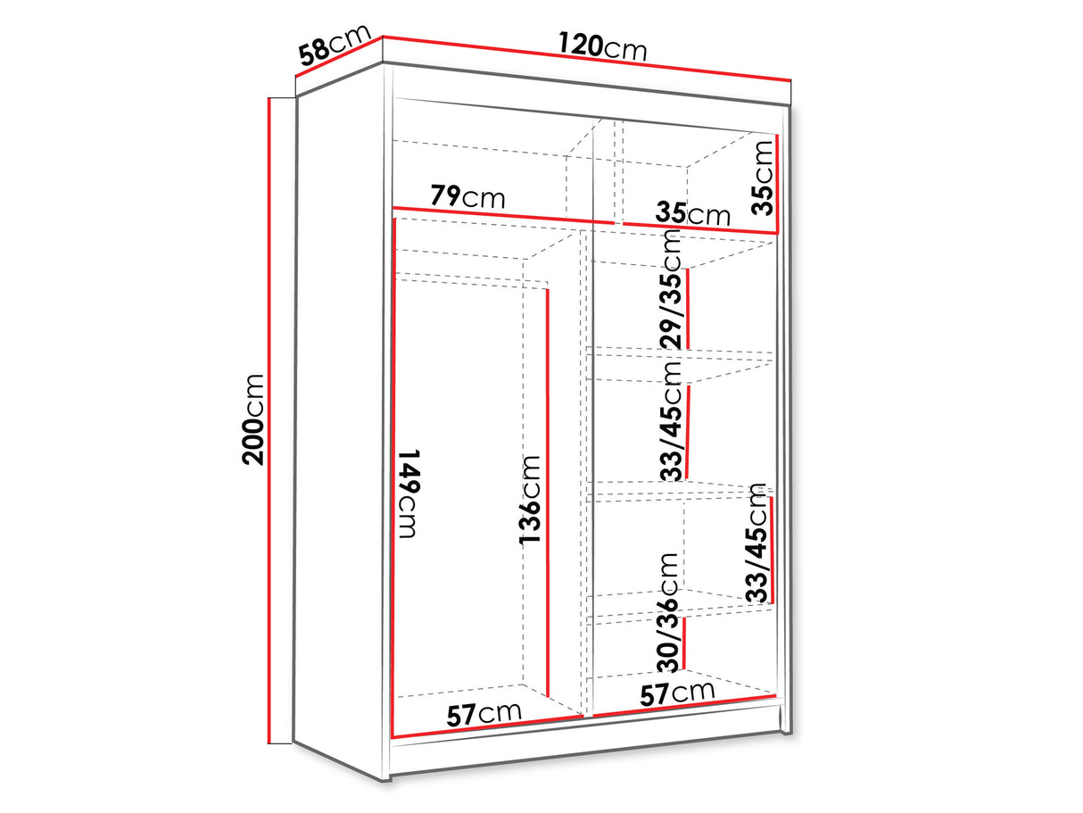 Gardróbszekrény Szafa LUNGO 120 III, Szín: Fehér, Tükör: Nem