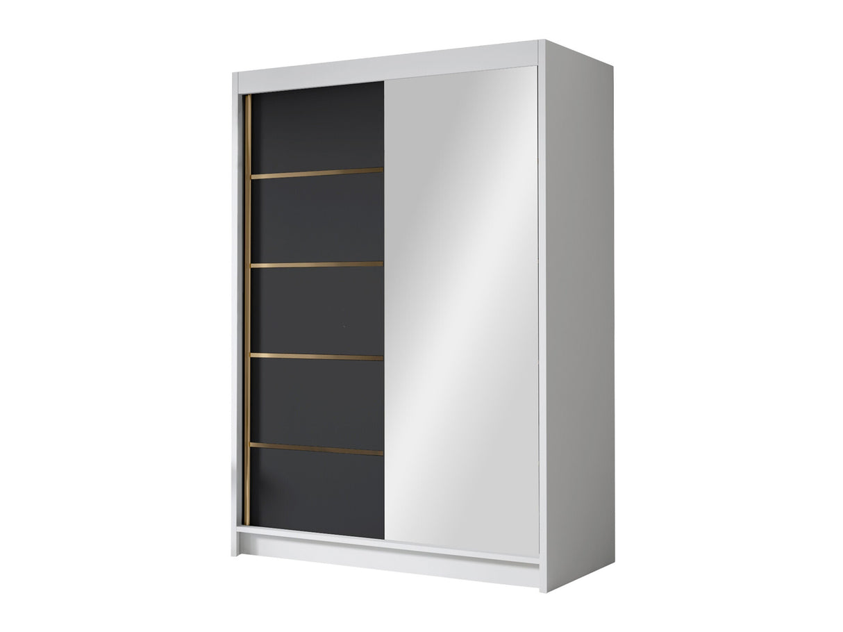 Gardróbszekrény Szafa LUNGO 120 III, Szín: Fehér + Fekete, Tükör: Igen