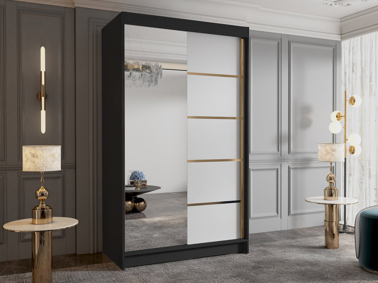 Gardróbszekrény Szafa VIGO 100 III, Szín: Fekete + Fehér, Tükör: Igen