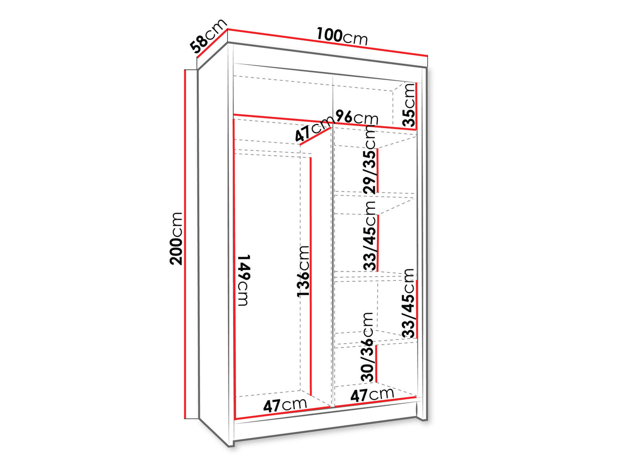 Gardróbszekrény Szafa VIGO 100 III, Szín: Fekete + Fehér, Tükör: Nem