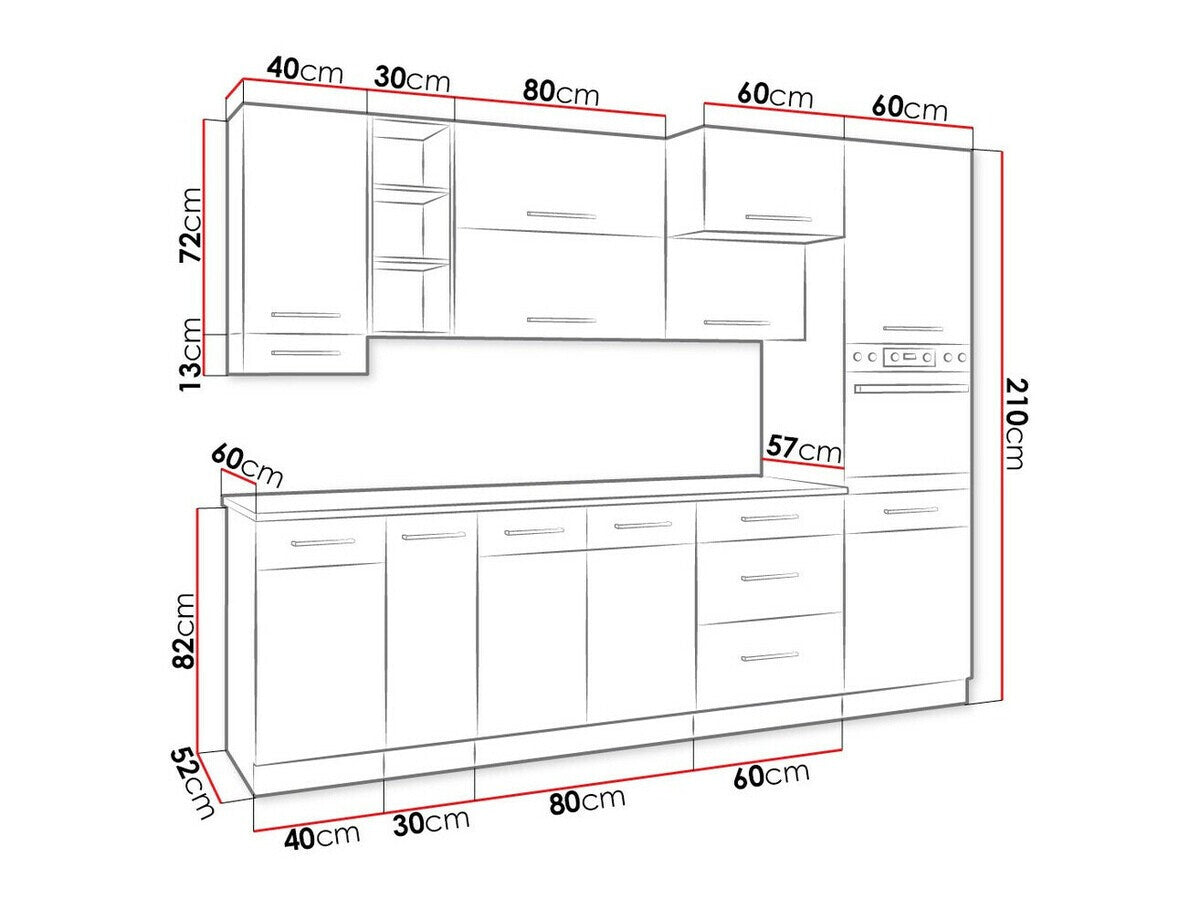 Moduláris konyha szett Faline III (Vigo), Szín: Lándzsa tölgy + Fényes fehér, Munkalap: Igen, Led világítás: Igen