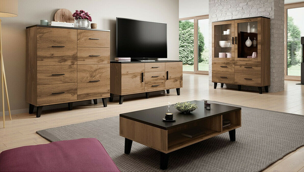 TV-állvány LOTTA II 150 2D3S (Sanna 150 2D3S), Szín: Wotan tölgy + Fekete