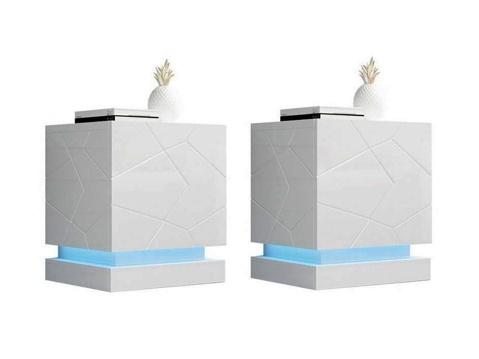 Éjjeliszekrény szett QIU 2 szt. (Agnes) , Szín: Fehér + Fényes fehér, Világítás: Ez kék