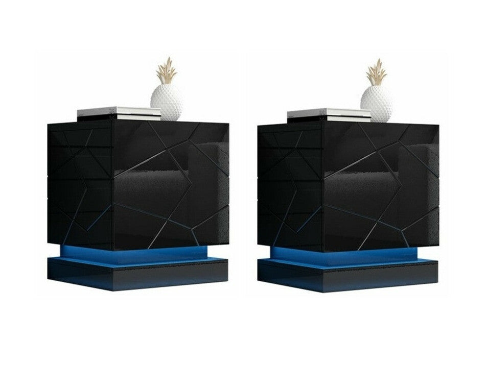 Éjjeliszekrény szett QIU 2 szt. (Agnes) , Szín: Fekete + Fényes fekete, Világítás: Igen RGB