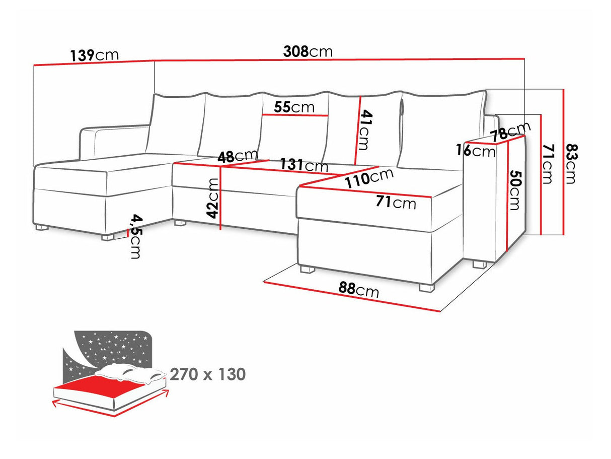 Sarokkanapé Astana U (Kodawi U), Szín: Öko bőr Soft 017 + Lawa 05